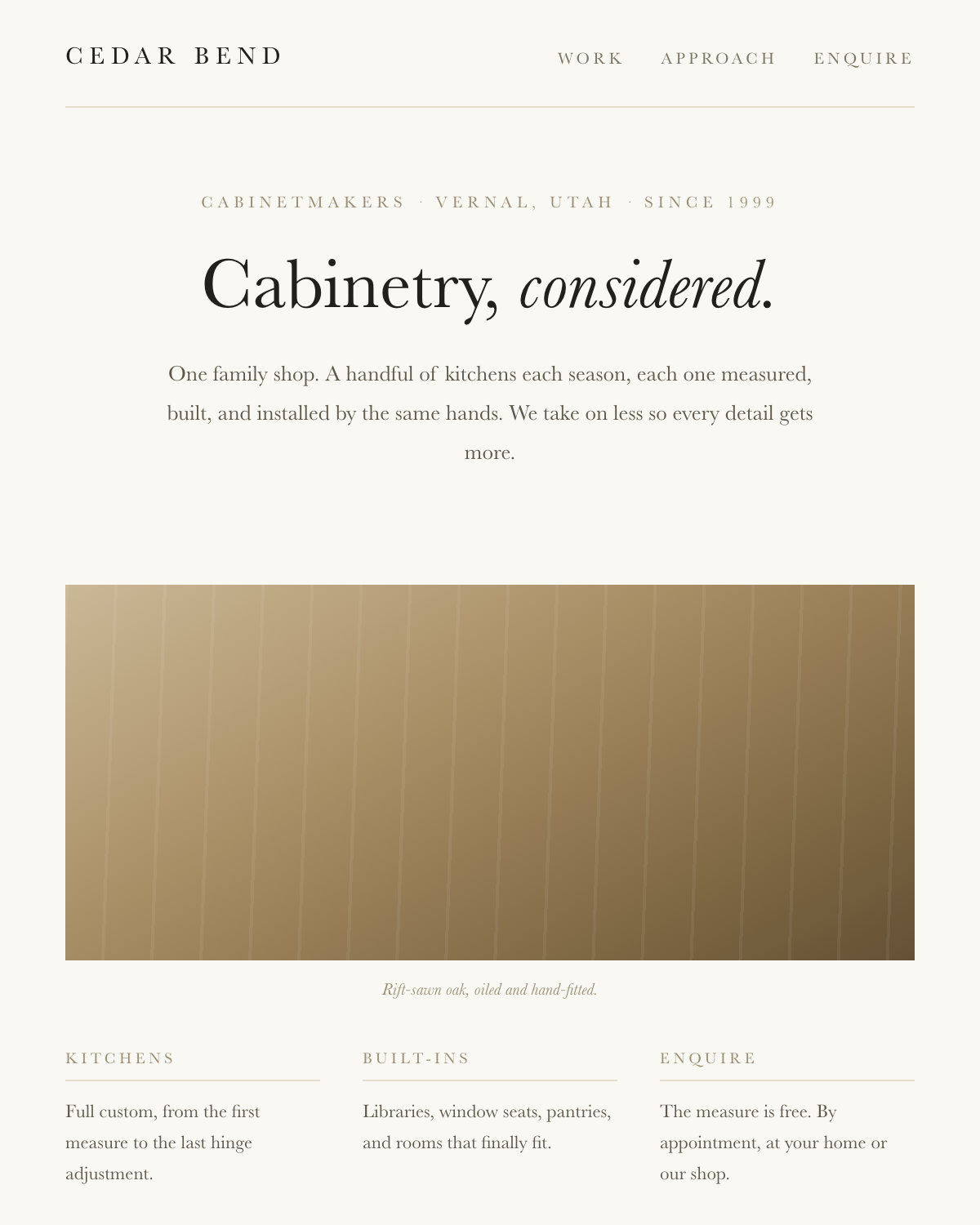 Example homepage in the premium and editorial style